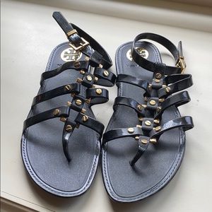 Tory Burch Black and Gold Rubber Sandals!